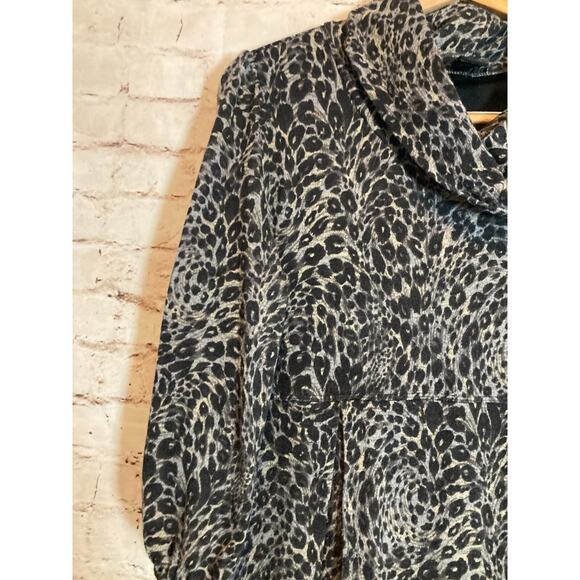 New Directions Sweater Dress Womens XL Gray Cheetah Leopard Cowl Neck Stretch - Picture 5 of 14